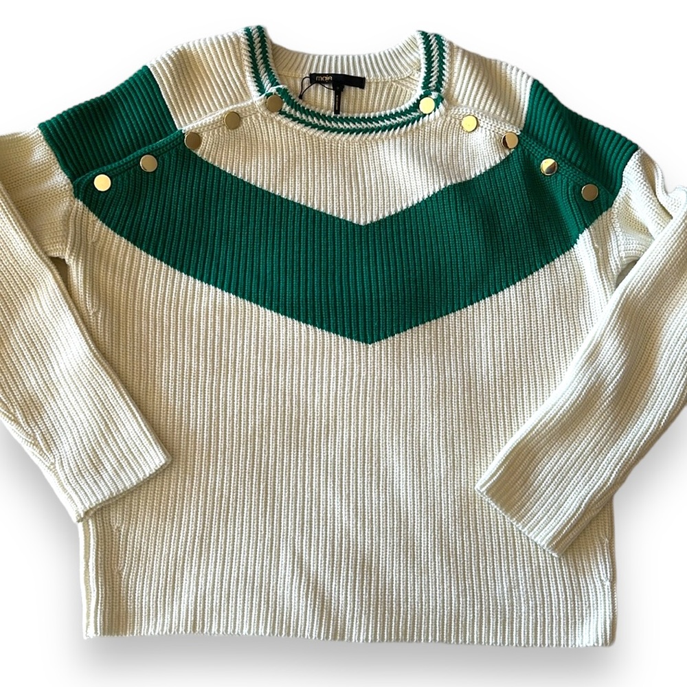 Maje Mariana Chevron Wool blend Chunky Knit Pullover Sweater Crewneck like new